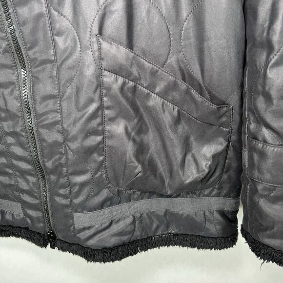 BCBG MAXAZRIA Barrett Quilted Full Zip Jacket Womens Large Black Faux Fur Hood - Picture 6 of 14